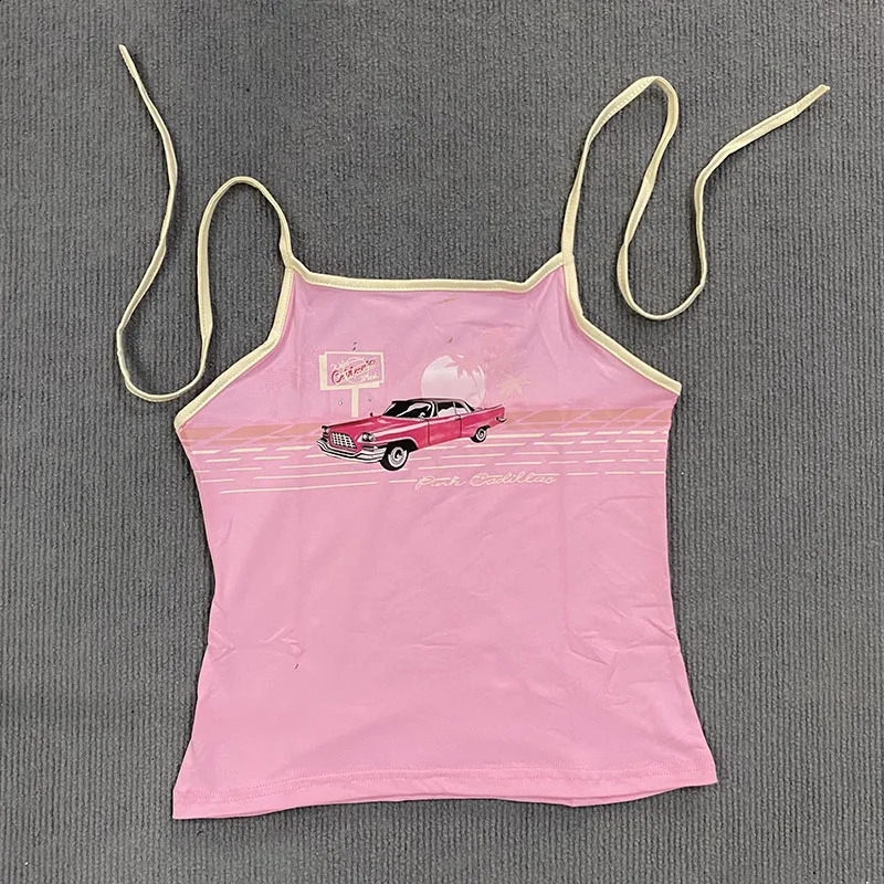 Summer Harajuku Women Clothing Halter Aesthetic Sexy Pink Kawaii Automotive Print Sleeveless Tanks 2000s Crop Vintage Cute Vest 260626 - view 3