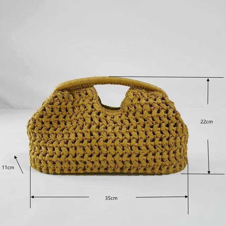 Natural Fiber Snap-Button Clutch Bag, Spanish Seaside Women's Straw Handbag, Elegant Handbag For Summer Beach Travel And Vacation - view 6