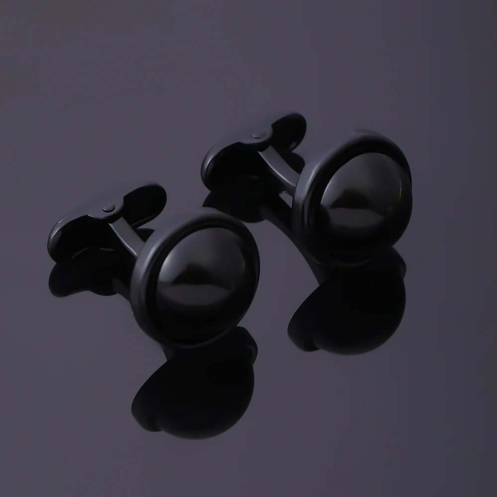2Pcs/Set Punk Pure Black Round Mens Cufflinks Darkness Hemispherical n Whale Back Closure Cuff Button 260626 - view 3