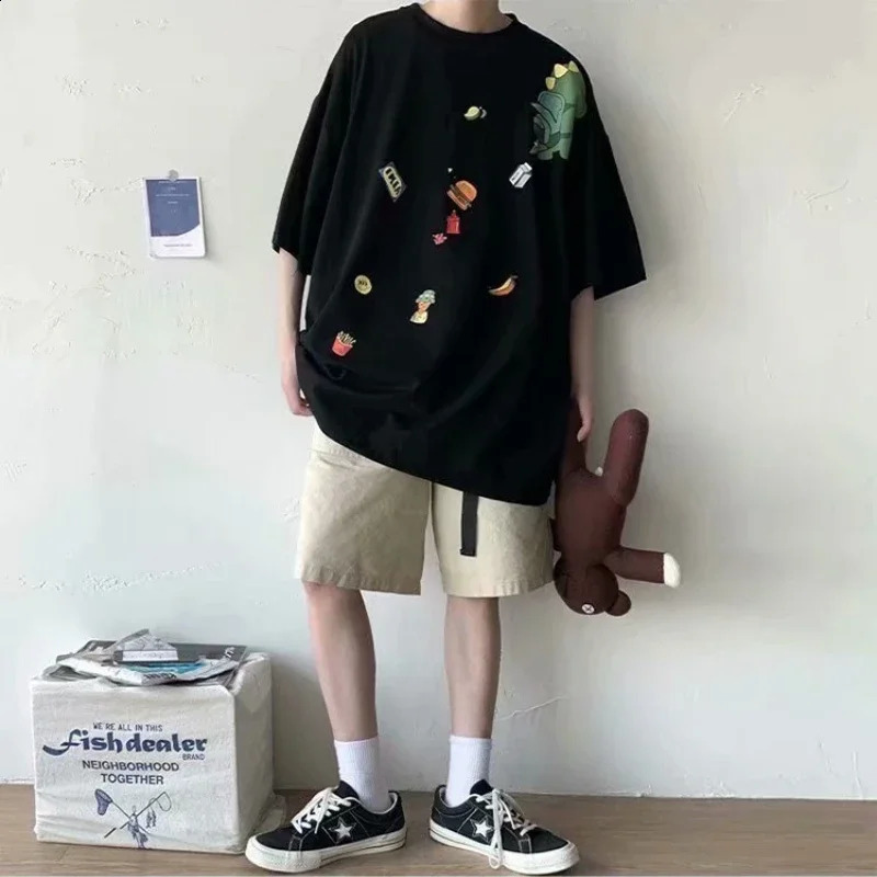 M-8XL Men Oversized Korean Fashion Loose American Cute Dinosaur Print Versatile Trend Couple Outfit 260626 - view 4