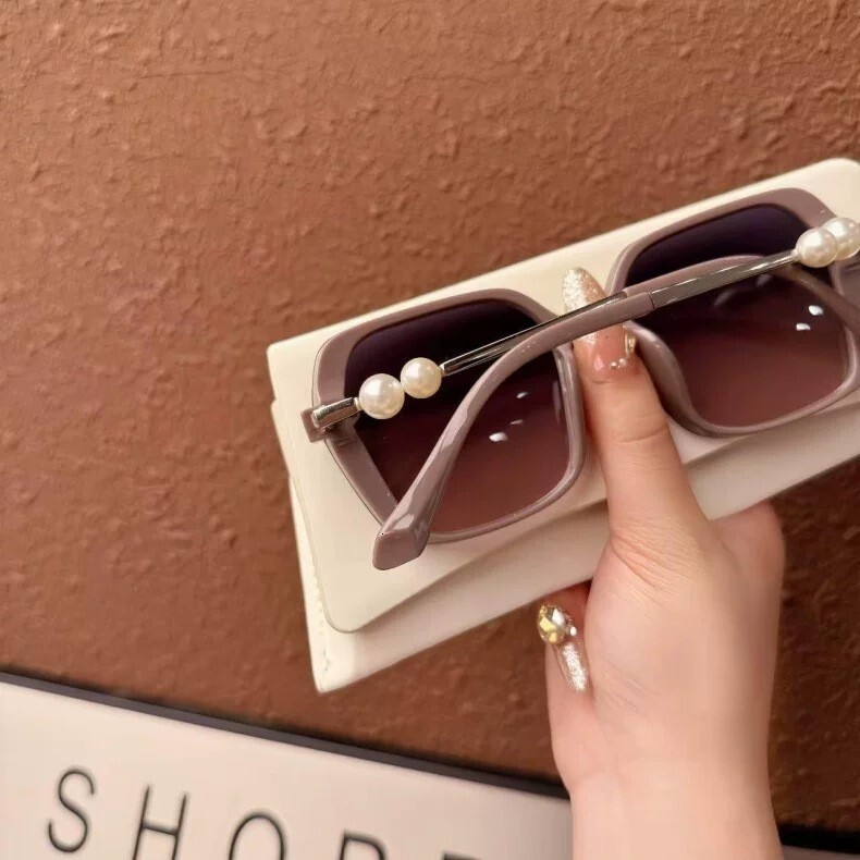 European And American Designer Fashion Influencer With Pearl Polarized Sunglasses Female Concave Design Street Photography UV Resistant Square Frame I - view 6