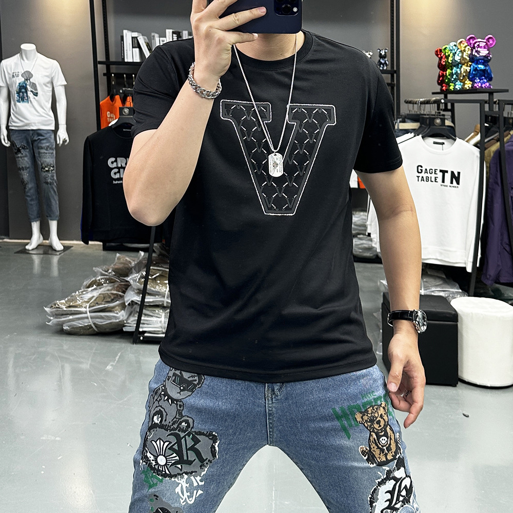 Mercerized Cotton Short-Sleeve T-Shirt For Men, Trendy Brand, New Summer Style, Round Neck, Slim Fit, Fashionable Men's Top - view 4