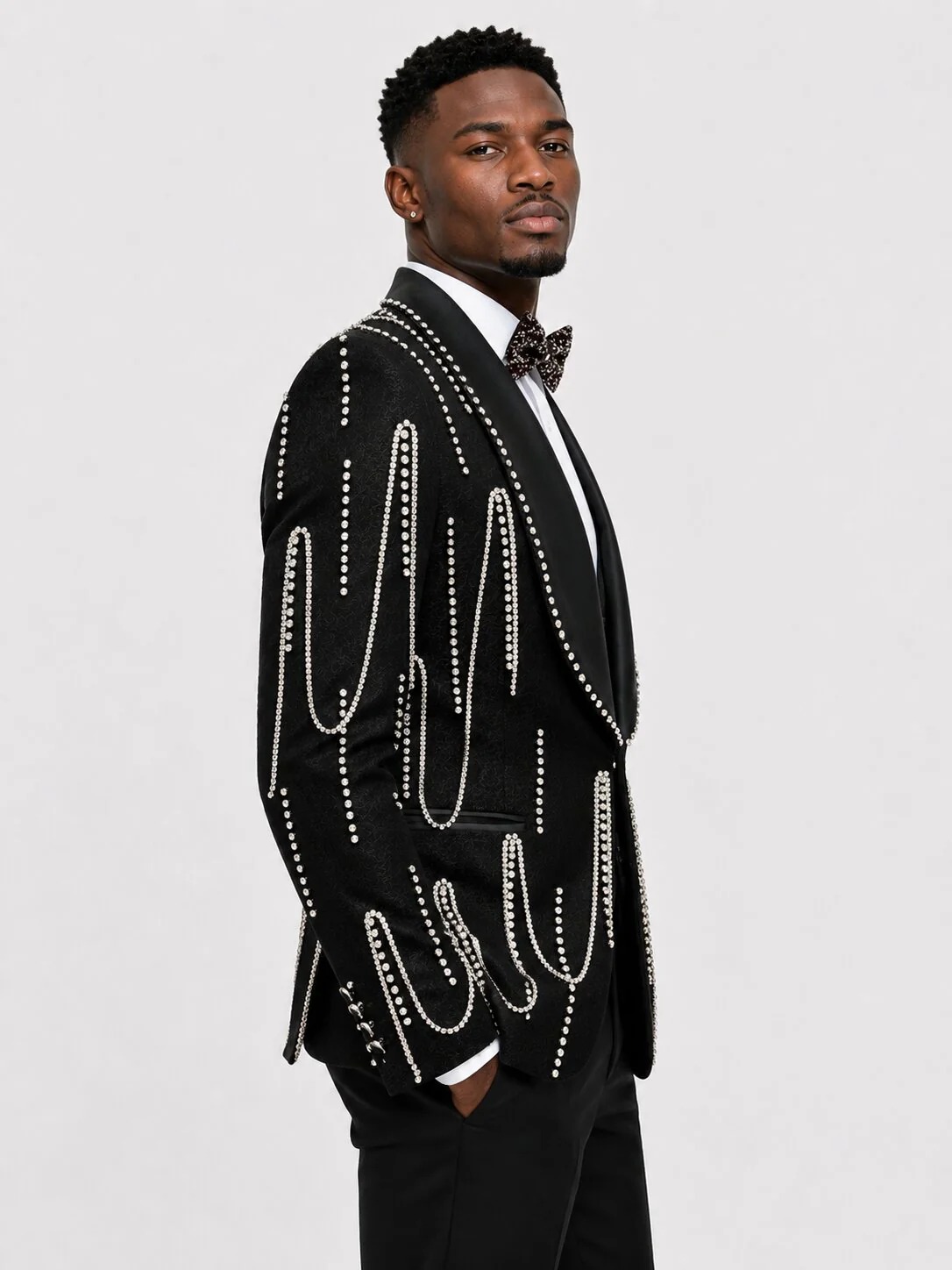 Stylish Men Suits Tailor-Made 2Pieces Shawl Lapel Jacket Rhinestone One Button Blazer Tassel Evening Party Customized Coat Pants Plus Size - view 4