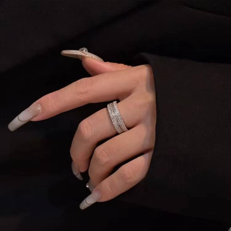 OEM Three-Row Iced Out 925 Sterling Silver Fine Tennis Ring Simple Round Luxury Wedding Moissanite Promise Girls Moissanite Finger Rings - view 7