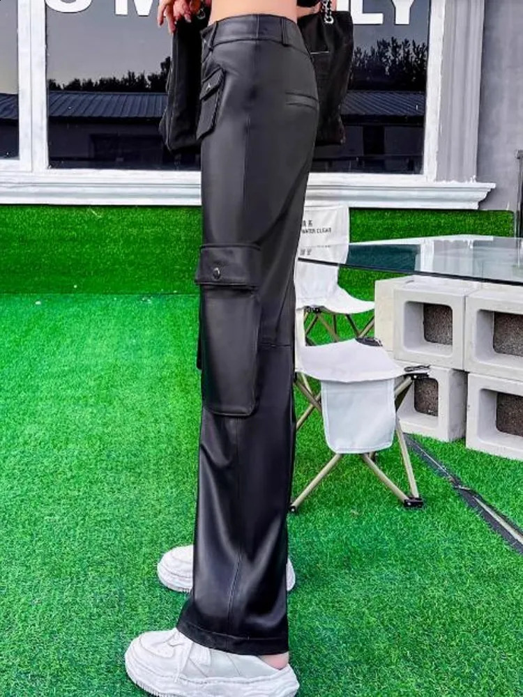 Boyfriend Style Women Multi Pockets Straight Pants Sheepskin Genuine Leather Cargo Spring Autumn Long Trousers Female 260625 - view 7