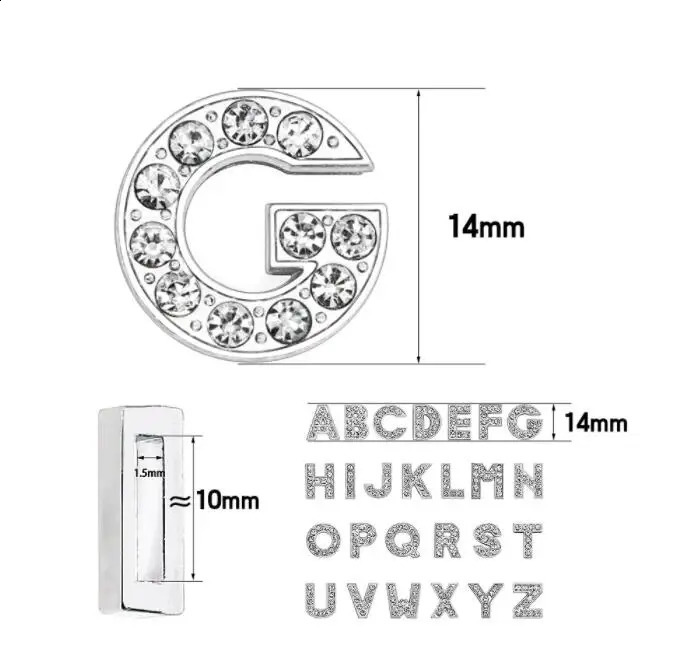 50PC/lot Hole 8mm 10mm slide letter A-Z diy slide charm alloy alphabet Fit For bracelet keychains jewelrys making 260623 - view 5