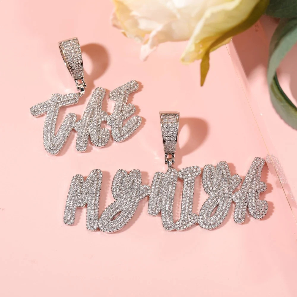 Custom Iced Out Cubic Zircon Diamond Brush Font Letter Pendant Necklace Chain For Women Personalized Hip Hop Jewelry Gift 260615 - view 5