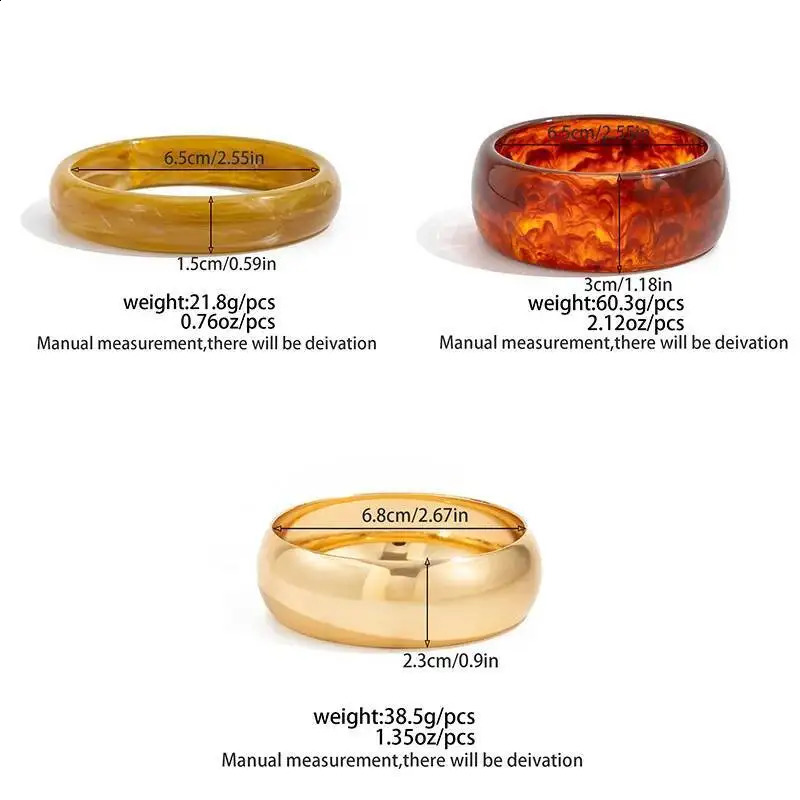 Salircon 3 Styles Boho Wide Chunky Round Acrylic Resin Bangles Women Hip Hop Geometric Metal Bracelets Stackable Charms Jewelry260624 - view 6