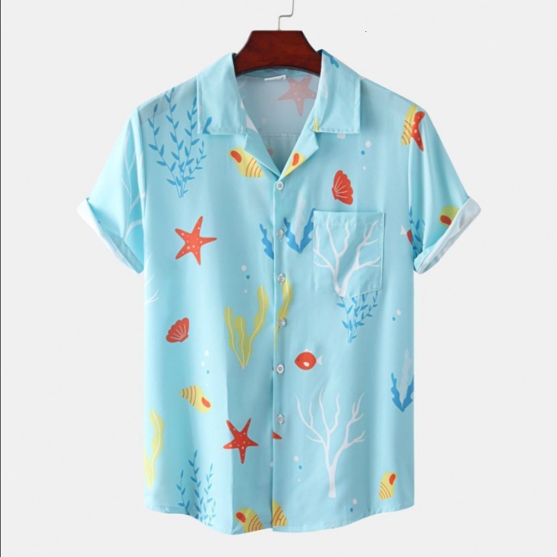 New Mens Short Sleeve Shirt European Size Trendy Fashion Hawaiian Beach Style Printed Shirt for Men - view 5