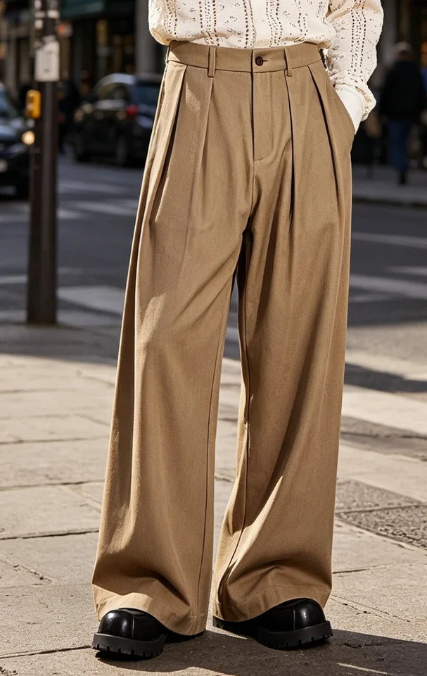 Mens Loose Khaki Pants Straight Leg Trousers High Waist Pleated Lightweight Breathable Cool Summer Casual For Beach Vacation 260625