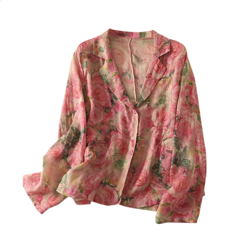 Summer Vintage Fashion Printing Cotton Linen Women Blazer Thin Cool Long Sleeves Loose Casaul Jacket 260625 - view 6