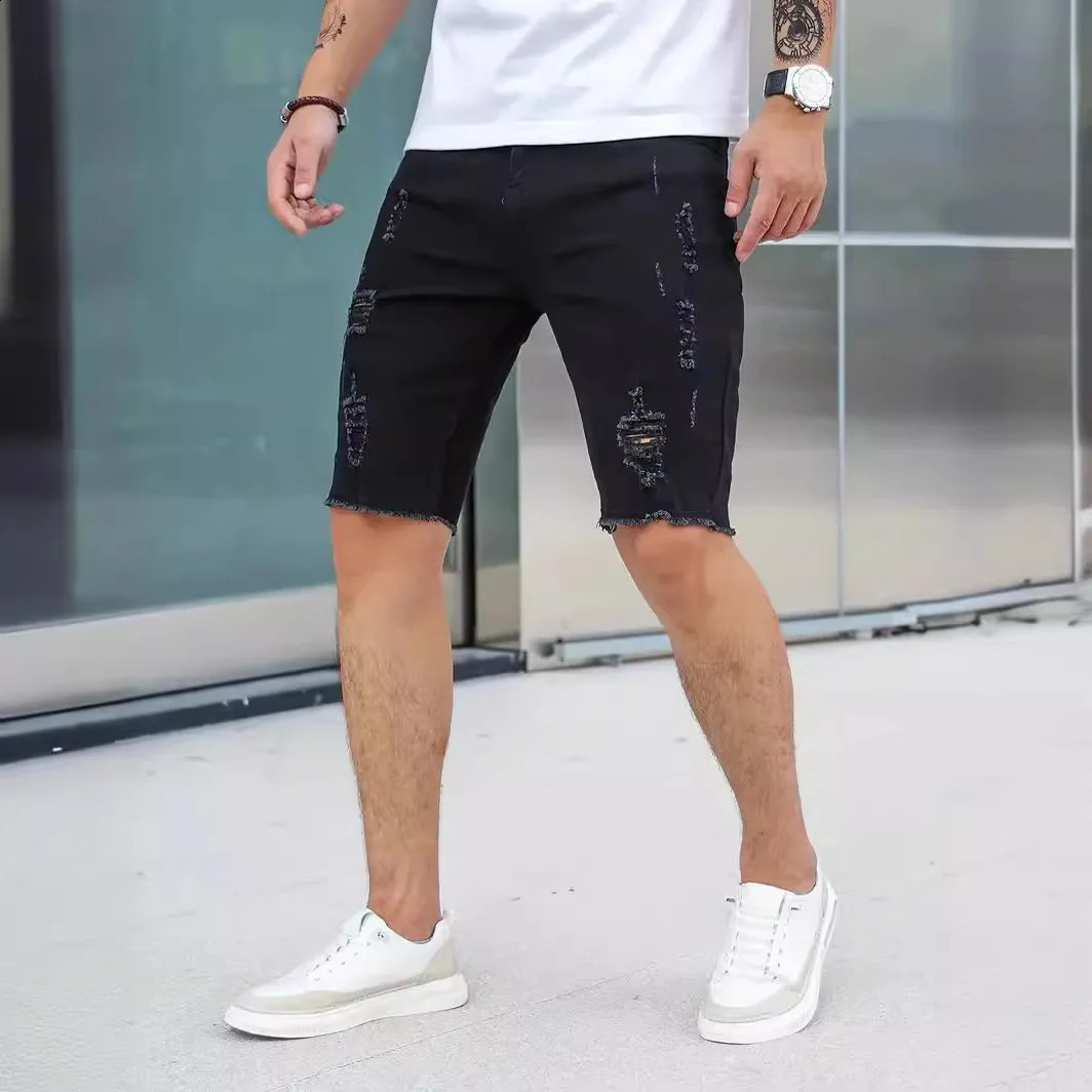 2026 Summer Clothes Men Vintage Ripped Short Jeans Streetwear Fashion Hole Straight Slim Denim Shorts Male Pants 260625 - view 5