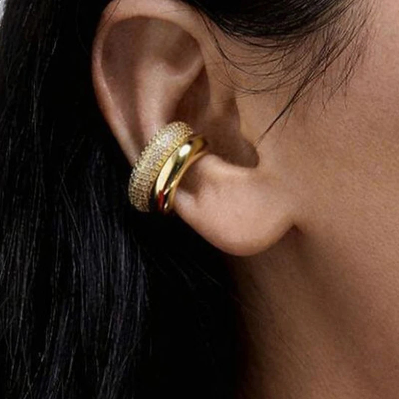 1pcs Delicate CZ Zircon Double Layer Cshape y Cuff Earrings Stainless Steel No Piercing Cartilage Ear Clip y Jewelry 260623