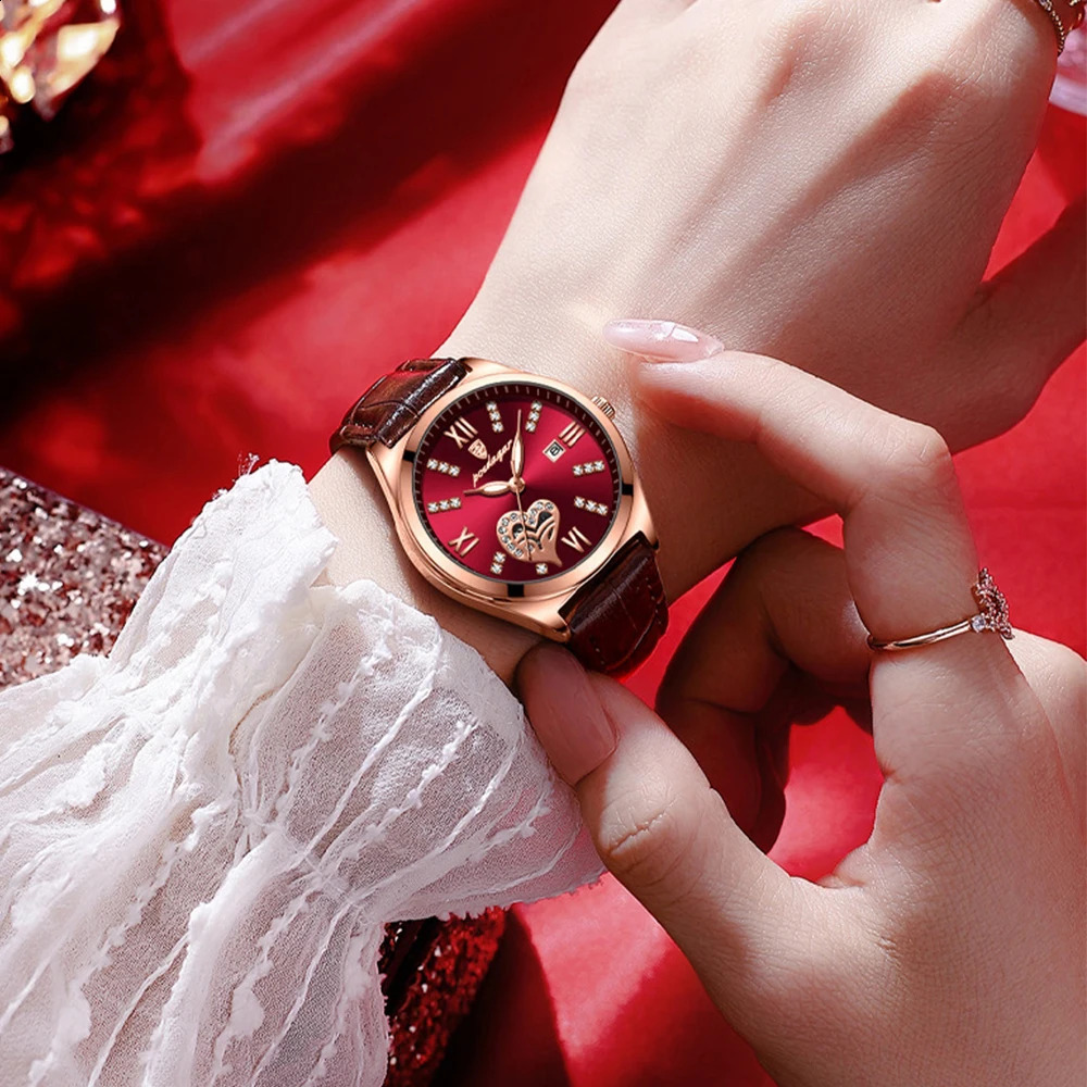 POEDAGAR Watch Women Diamond Waterproof Luminous Ladies Leather Watches Fashion Hollow Top y Rose Gold Quartz Wristwatch 260624 - view 5