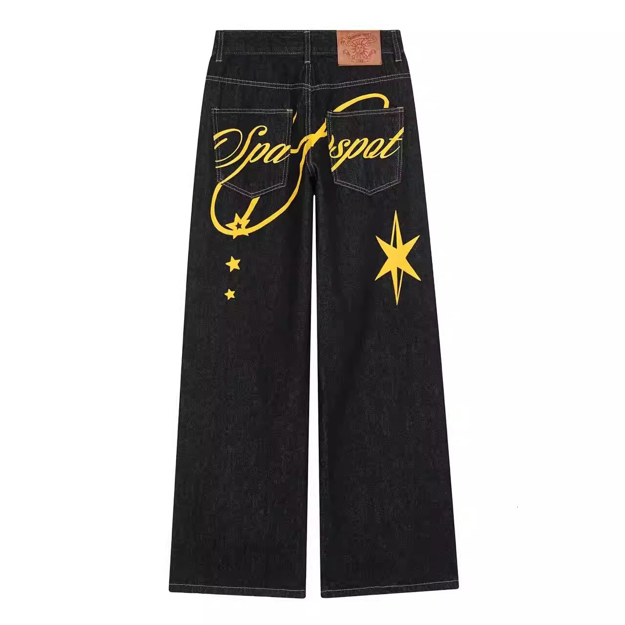 Zhichou Original American-Style Letter Star Print Jeans For Men And Women, Loose-Fitting Boyfriend Style Street Design Wide-Leg Pants - view 6