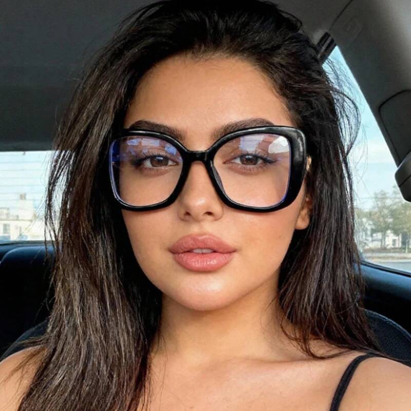 Brand Oversized Square Reading Women Triangle Heart Temple Eyeglasses Blue Light Blocking Clear Computer Glasses - view 4
