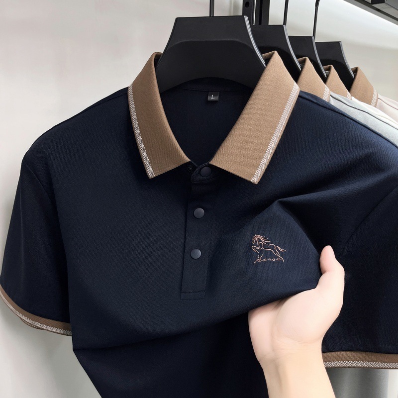 High-Quality Linen And Mulberry Silk Short-Sleeve Polo Shirt Men New Summer Style, Business Casual T-Shirt For Men - view 3