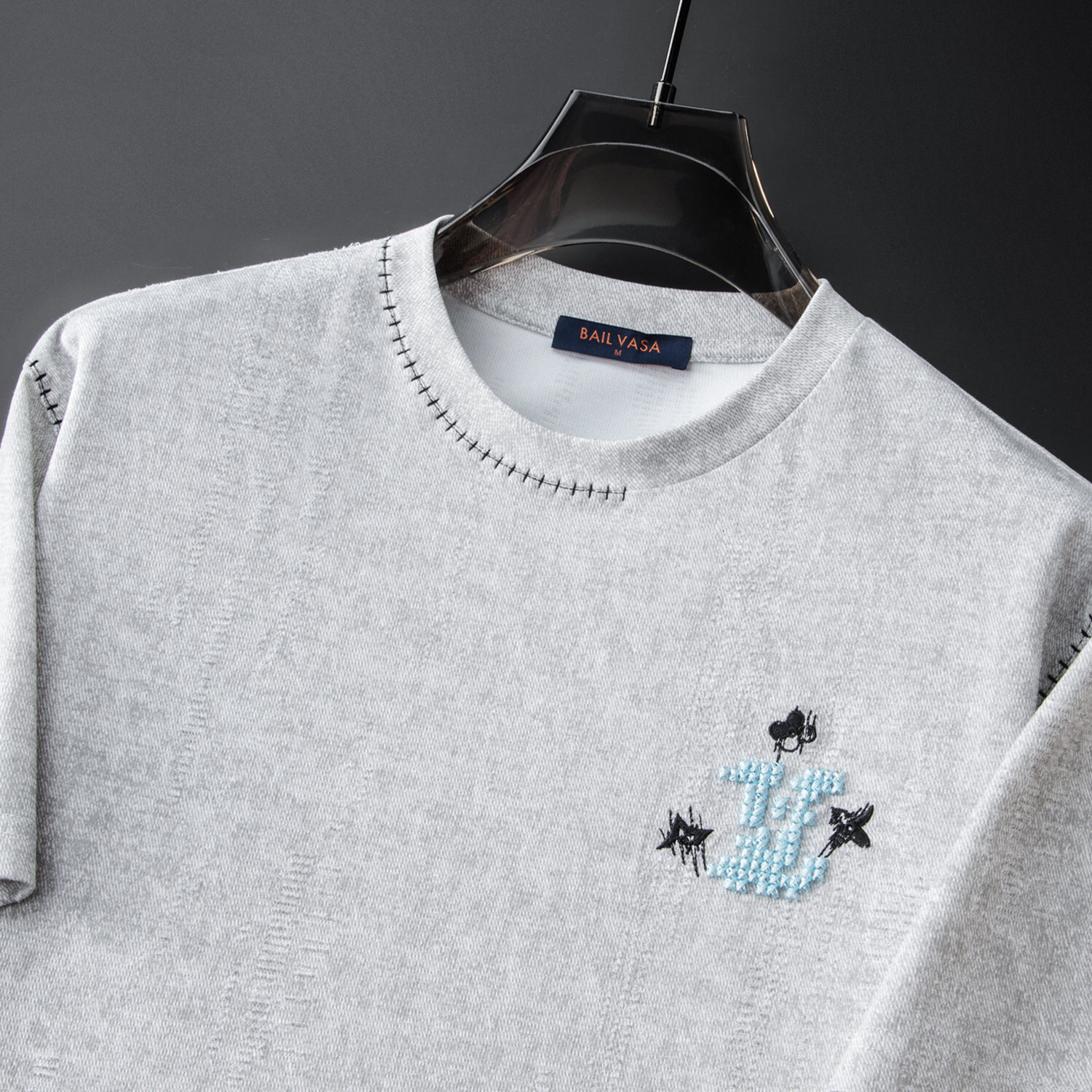 High-End Men's Designer T-Shirt With Brush Print And Distressed Details, New Model, Trendy Light-Luxury Half-Sleeve Shirt - view 6