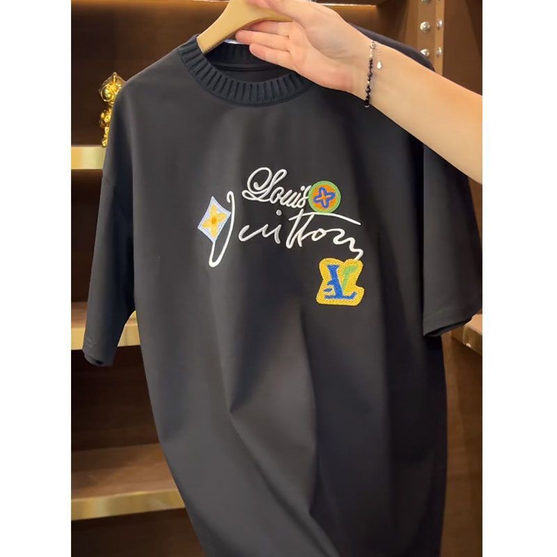 2026Summer Letter Clover Embroidery Slightly Elastic Simple Men's Round Neck Couple T-Shirt Trendy Fashion Short Sleeve Stylish - view 4
