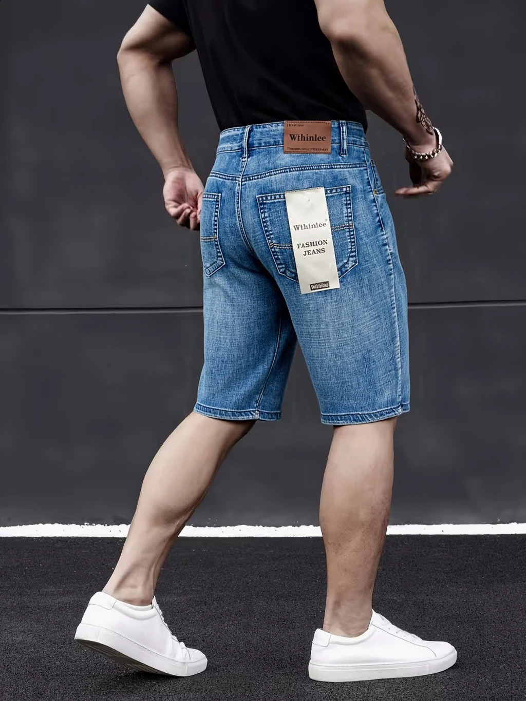 Wthinlee Business Mens Jeans Casual Straight Stretch Fashion Classic Blue Black Summer Denim Shorts KneeLength 260625 - view 4