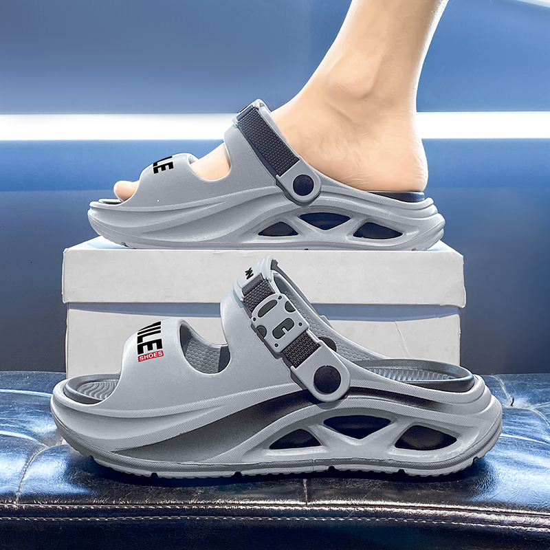 Men Hollow Cutout Platform Sport Slides Adjustable Buckle Heel Strap Letter Print Gradient EVA Thick Cushion Anti Slip Beach Shower Casual Slippers - view 9