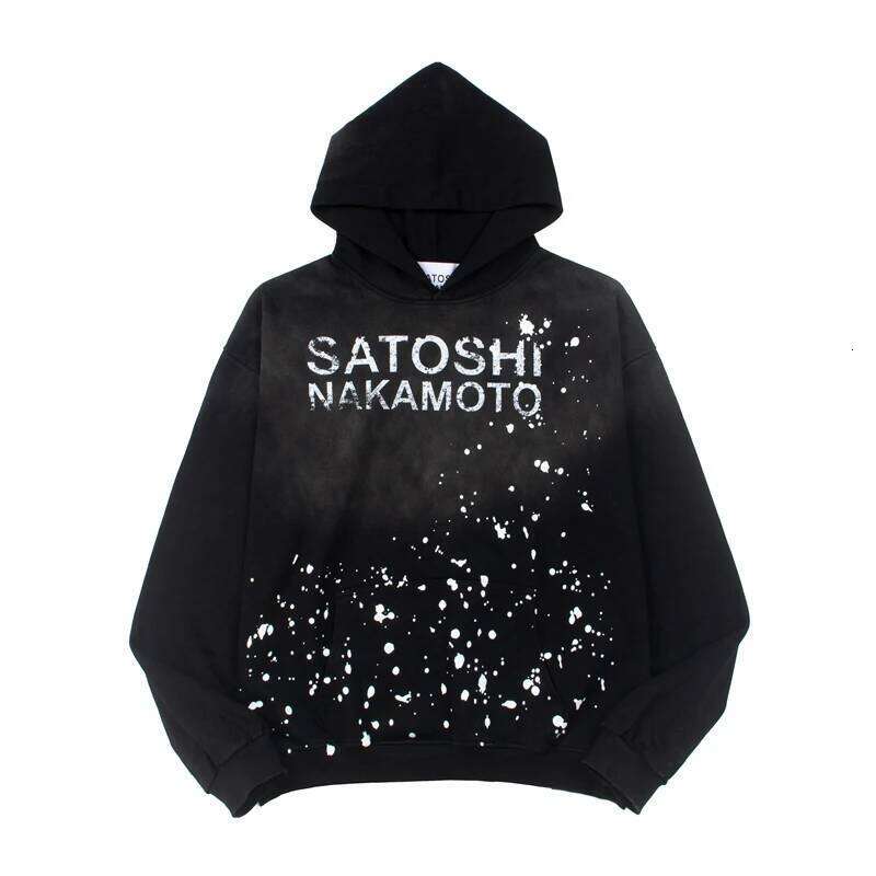 American High Street SATOSHI Hoodie Ink-sprayed Classic Retro Letter Print Washed Pullover Vintage Y2K Men Women Sweatshirts W260626 - view 4