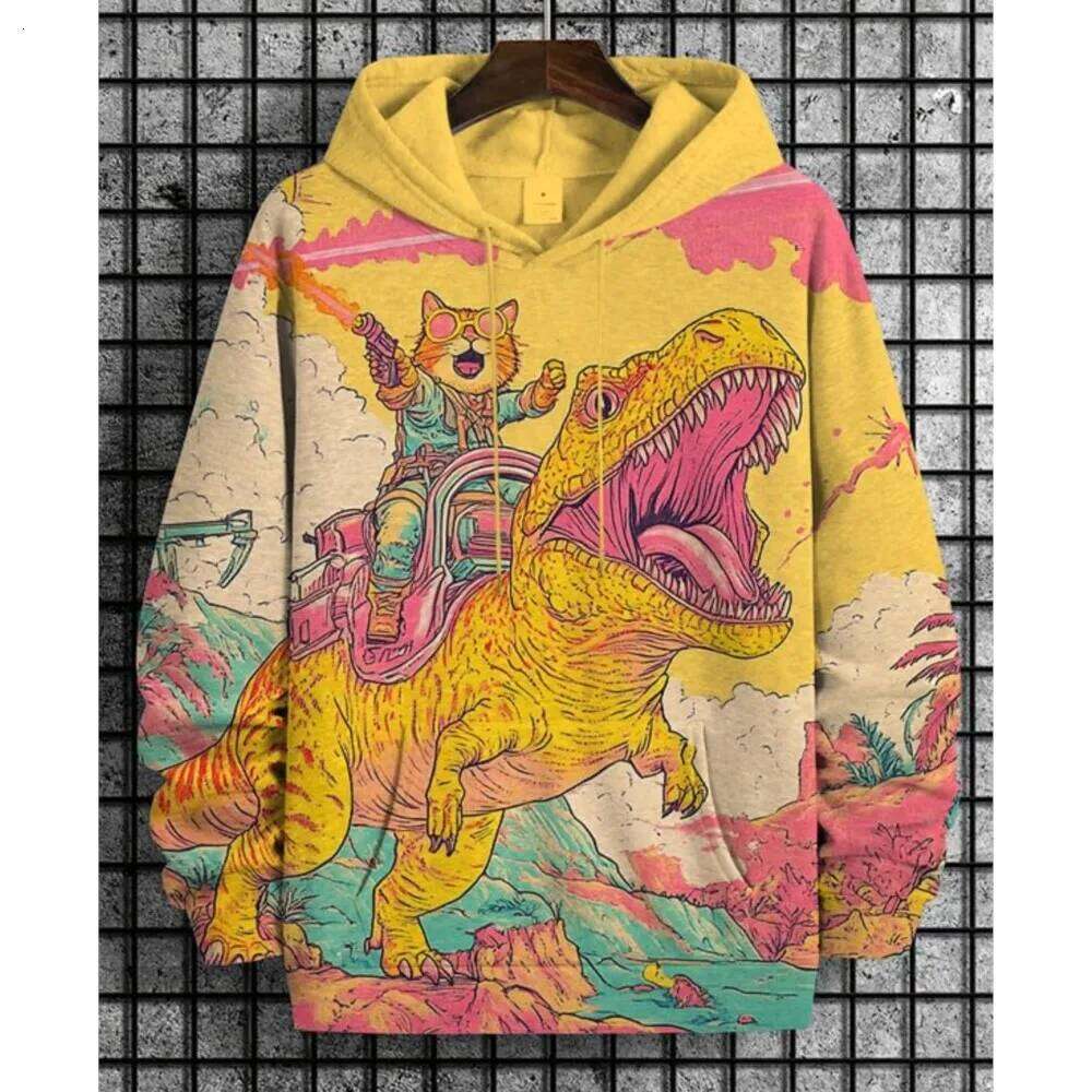 2026 Men's Hoodies Funny Cat Dinosaur UFO Art 3D Printed Cartoon Sweatshirt Men Women Tracksuit Oversized Casual Street Y2k Coat W260626