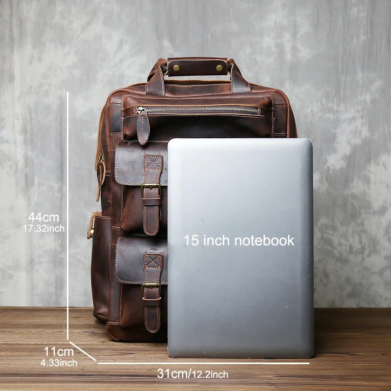 Retro Fashion Genuine Leather Mens Backpack Head Layer Large Capacity Multi Pocket Outdoor Minimalist Computer Bag 260625 - view 7