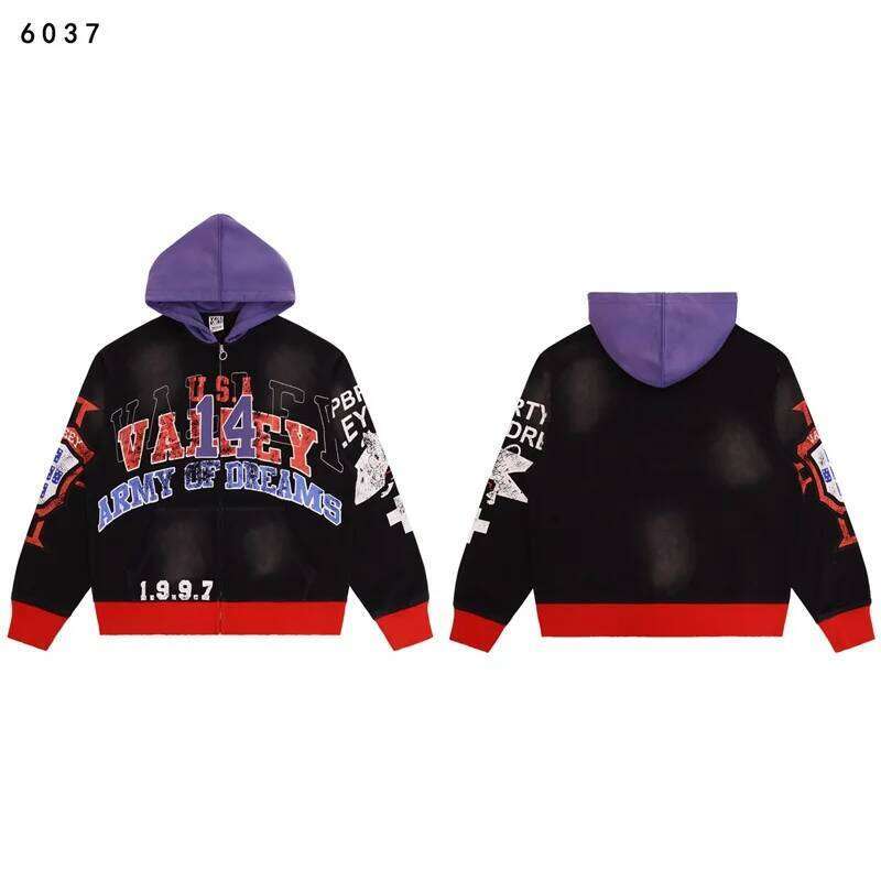 Men American Vintage Sweatshirts Washed Pure CottonOversized VALLEY Logo Print Hoodies W260626