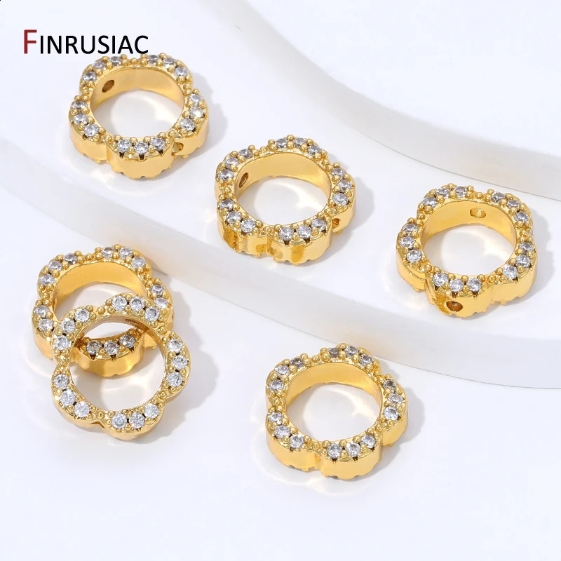 18K Gold Plated Brass Flower Bead FramesZircon Frame Beads Connector For DIY Bracelet Necklace Making Accessories 260623 - view 5