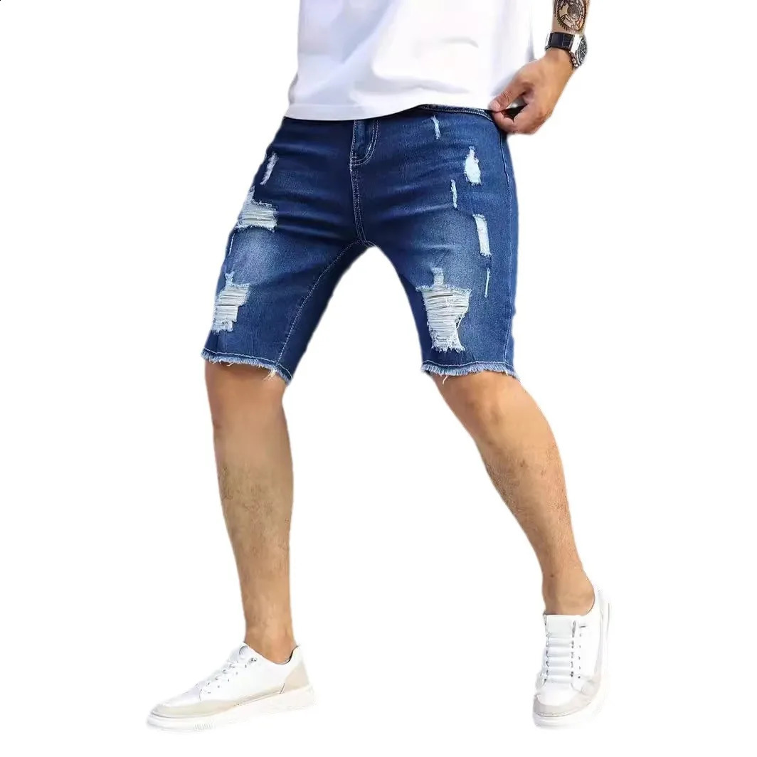 2026 Summer Clothes Men Vintage Ripped Short Jeans Streetwear Fashion Hole Straight Slim Denim Shorts Male Pants 260625 - view 7