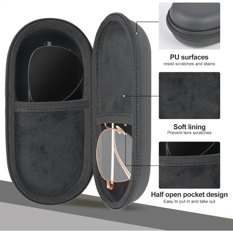 Double Glasses CaseDual Eyeglasses Sunglasses Organizer with Clip Zipper Closure for Travel 2 Pairs Storage Box Black 260625 - view 3