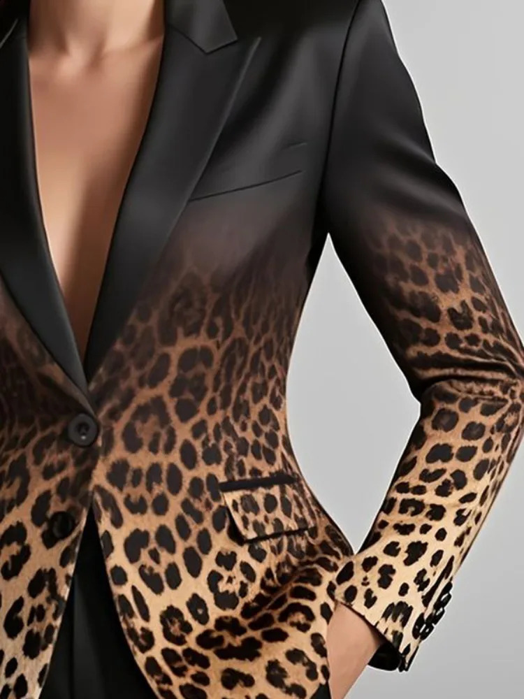Yeezzi Womens Fashion Gradient Leopard Printed Blazer Long Sleeves Single Button Slim Fit Formal Office Work Jacket Outerwears 260625 - view 5