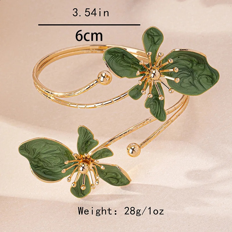 KMVEXO Elegant Enamel Flower Arm Cuff Open Bangles Bracelet for Women Gold Color Metal Floral Armlet Bracelets Party Jewelry260624 - view 3