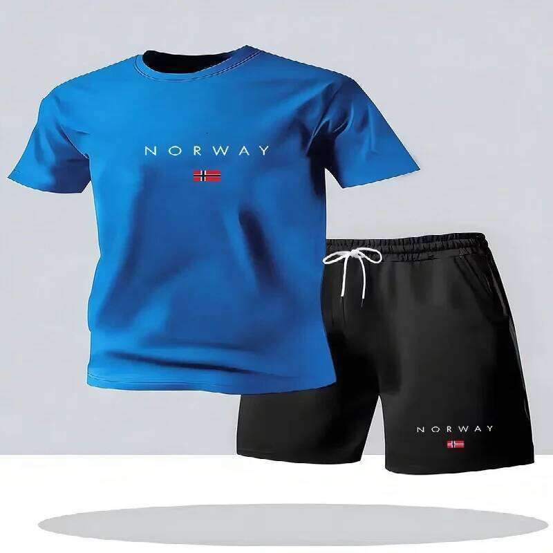 2026 new casual short sleeved 2-piece urban street fashion T-shirt shorts set men's printed sportswear 26Y0626 - view 5