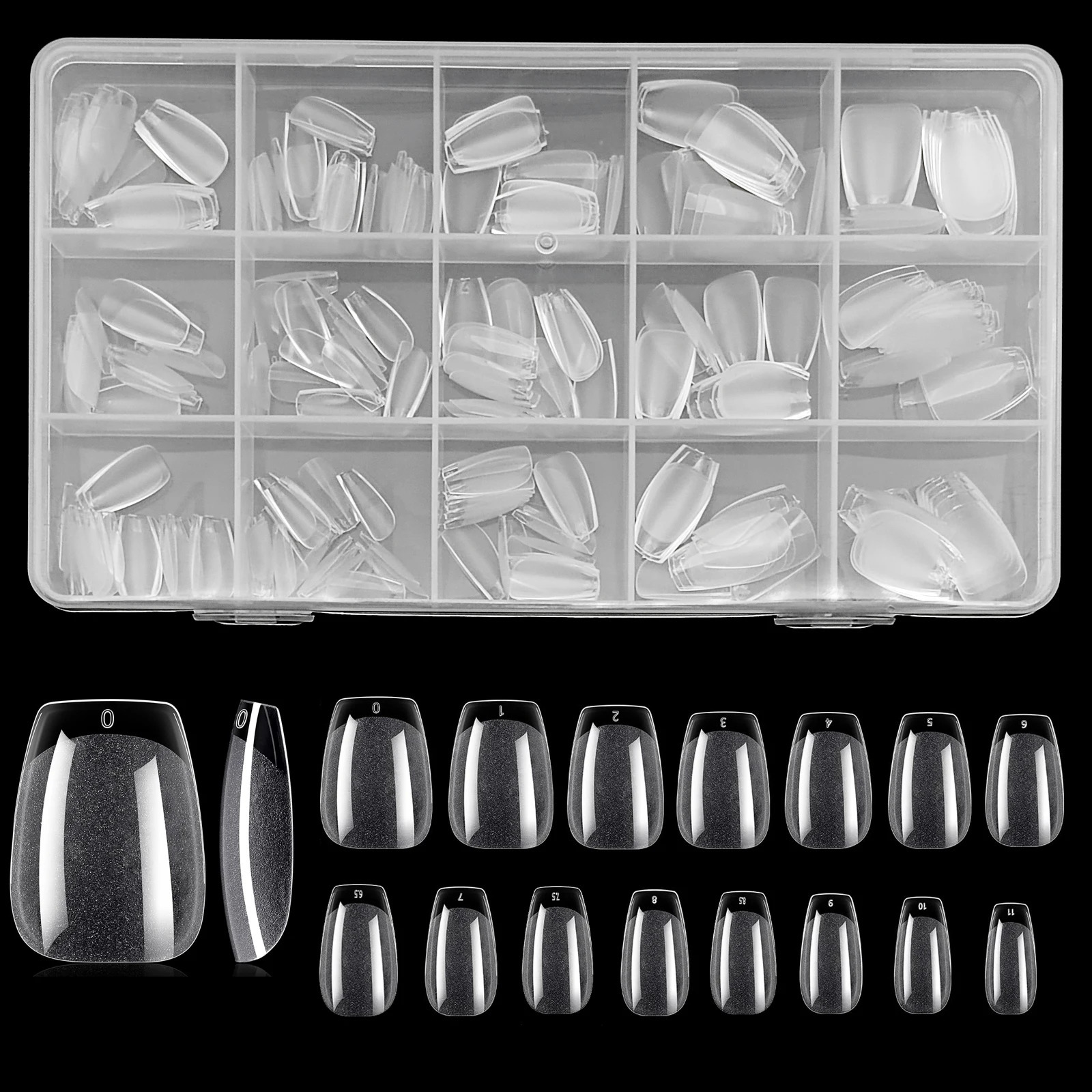 240/330pcs 15 Sizes Short Coffin Nail Tips Soft Gel Clear Gely Nail Tips Half Matte Full Cover Short Ballet Nail Tips Acryl 260626 - view 3