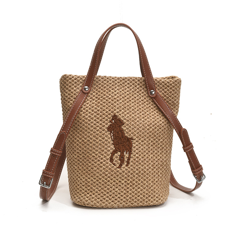 Designer Bag 2026 Summer New Women's Embroidered Straw Bucket Bag, Large Capacity Woven Shoulder Underarm Top Handle Beach Tote - view 6