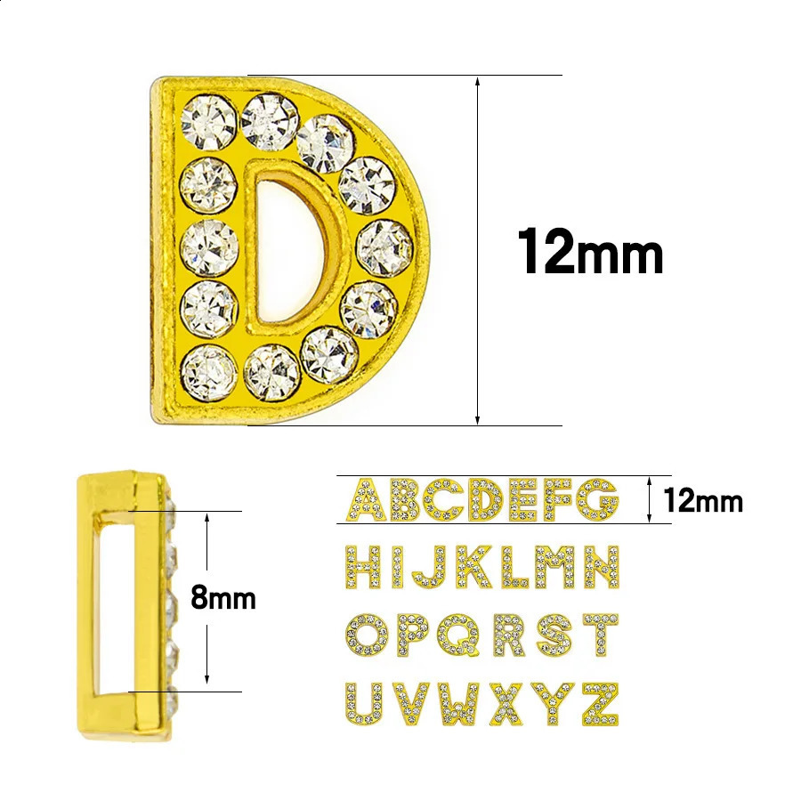 50PC/lot Hole 8mm 10mm Rhinestones Slide Letter Golden English Alphabet slide Charm Fit For DIY Wristband Keychains 260623 - view 3