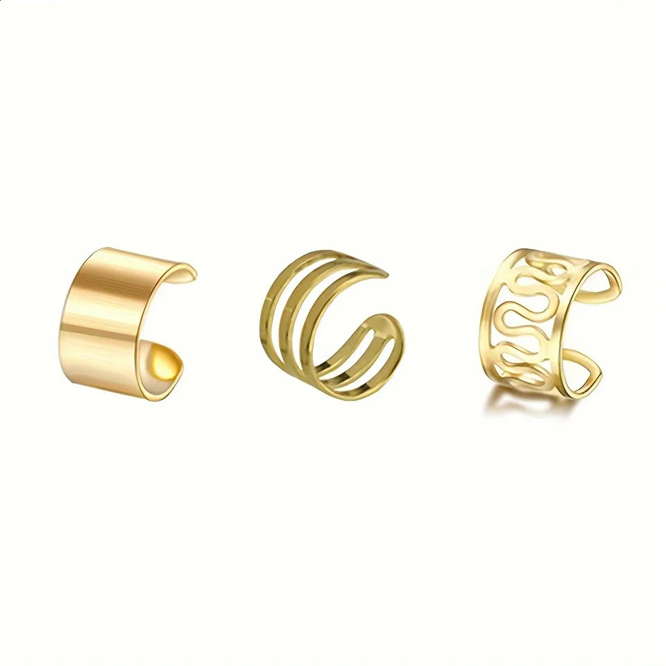 1pc3pcs Mens Fashion Ear Clips Punk Street Stylish Earrings NonPiercing Clip On Body Jewelry for Women Silver Black Gold 260623 - view 5