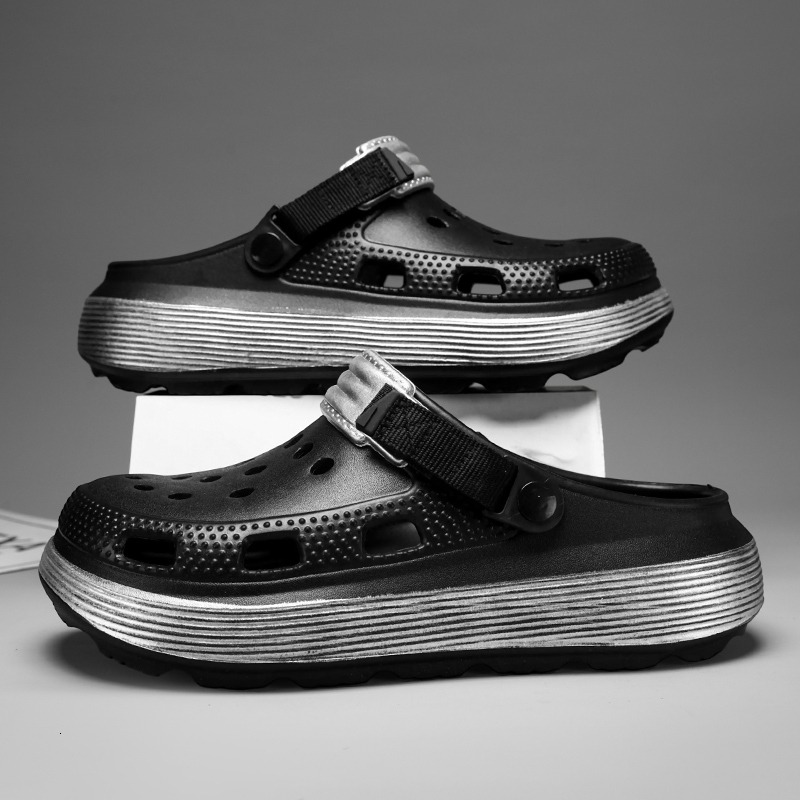 Gradient Chunky Platform Clogs Adjustable Webbing Strap Soft EVA Anti Slip Hollow Out Beach Shower Casual Sandals - view 3