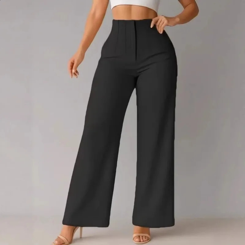 Womens High Waist Wide Leg Pants Elegant Tailored Straight Trousers Office Work Casual Bottoms Comfy Dress 260625 - view 3