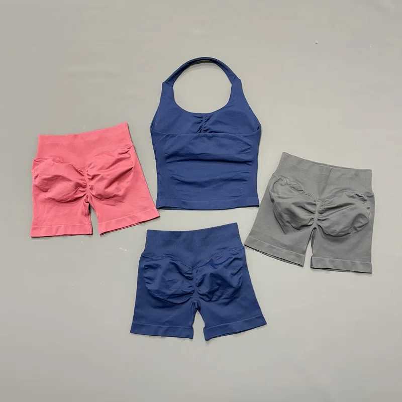 Lifting Butt 2Pcs Tummy HISTELLO Control Women Gym Sports Set Backless Halter Top Seamless High Stretch Shorts Yoga Workout Set M260626 - view 6