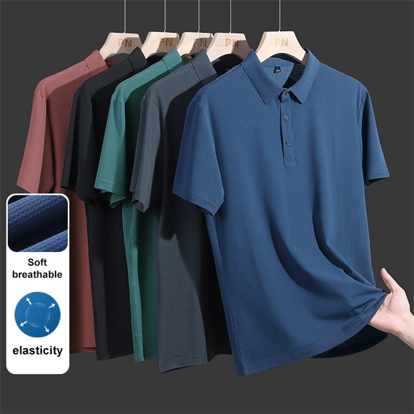 M-9XL Summer Polo Shirt Men Breathable Mesh Ice Silk Quick-drying Short-sleeved T-shirt Elastic Sports Tops Men Clothing 260618CJ