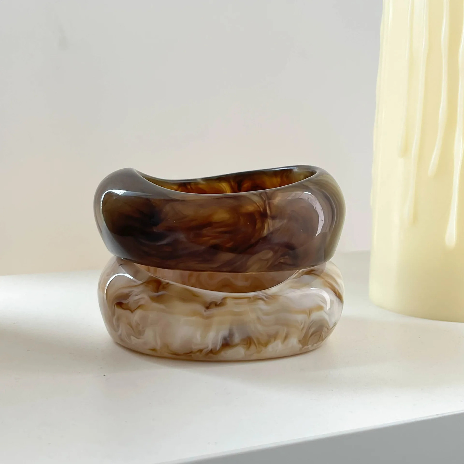 DIEZI Simple Punk Acrylic Resin Wide Bangles Hip Hop Brown Beige Irregular Geometric Bangles Bracelets For Women Men Jewelry 260625 - view 4