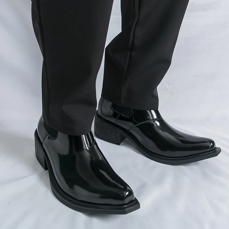 Men Chelsea Boots PU High Heels Pointed Fashion Classic Black Men Boots 260626 - view 7