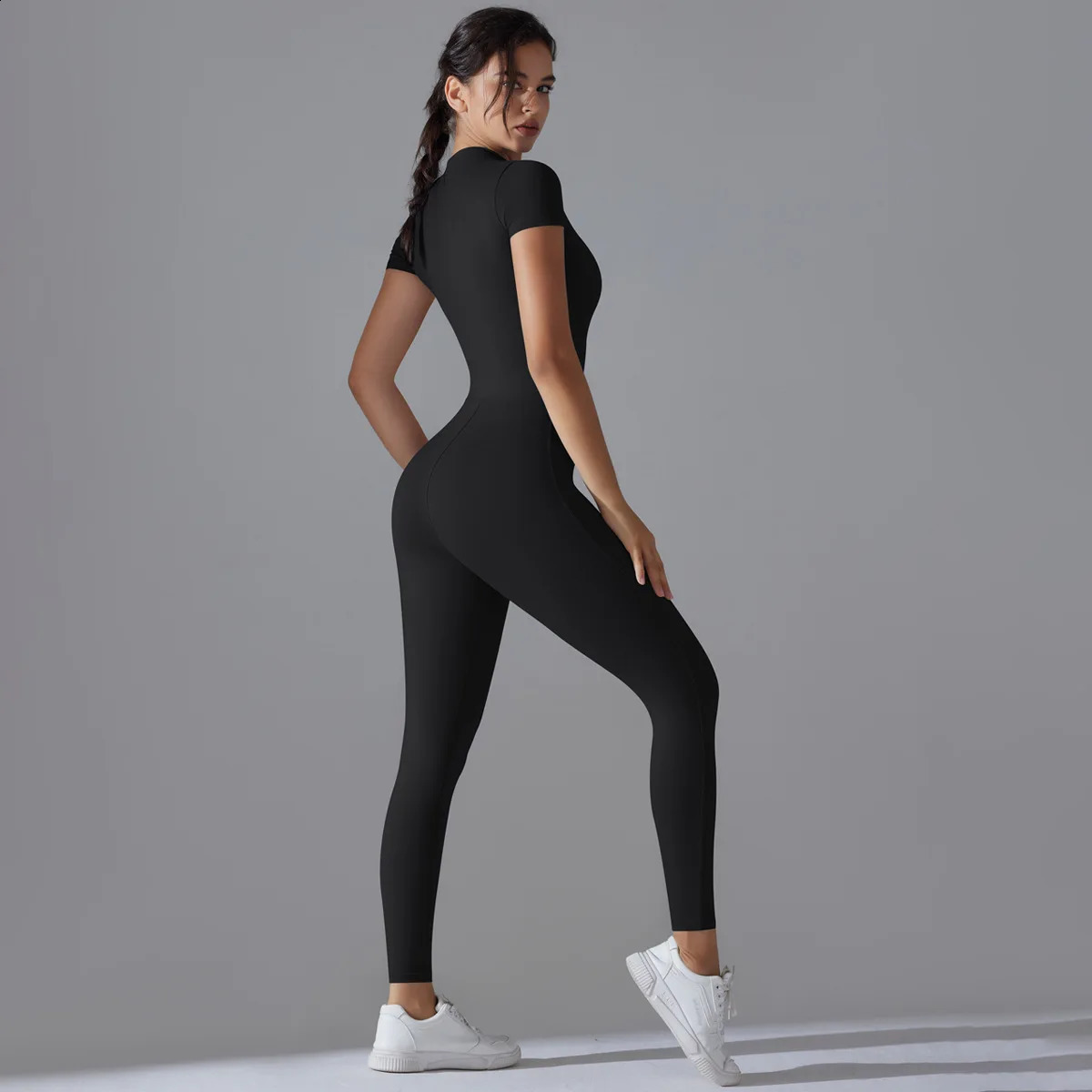 Naked zipper short sleeved yoga suit jumpsuit quick drying breathable outdoor sports tight fitting jumpsuit fitness suit 260626 - view 5