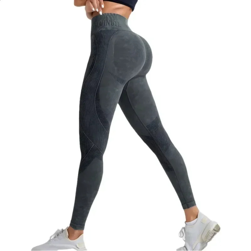 Women Seamless Gym High Waist Yoga Pants Hip Lifting Outdoor Sports Tight Waist Letter Sand Washed Pants Exercise Yoga Leggings 260626 - view 3