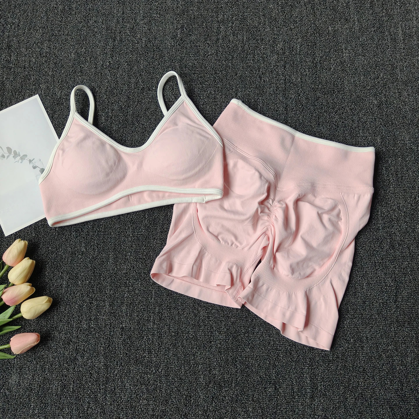 Peach Buttock Yoga Suit Women Gym Seamless Suspender Gathering Bra High Waist Hip Lifting Belly Tightening Shorts Fitness Set 260626 - view 4