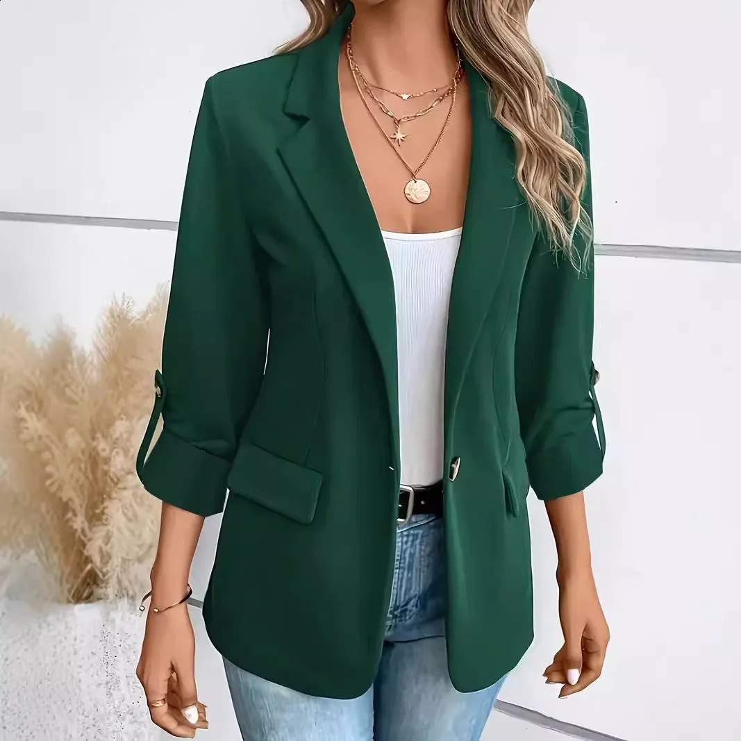 Womens Camel Notched Lapel RolledSleeve Casual Blazer LooseFit Office Daily Outerwear 260625 - view 4