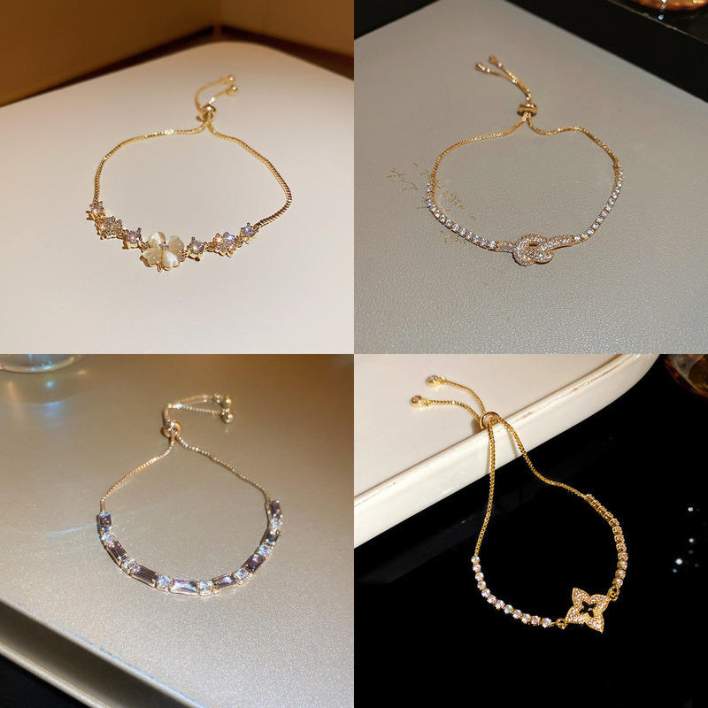 Bracelet Simple And Stylish Diamond Studded Clover Adjustable Bracelet Exquisite Bead Bracelet Light Luxury Versatile Commuting Bracelet Luxury Jewelr